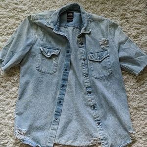 Zara Denim Short Sleeve Button Down